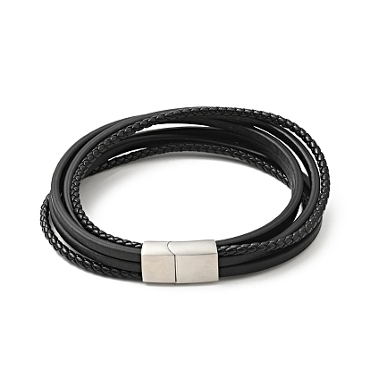 Cowhide Multi-strand Bracelet with 304 Stainless Steel Magnetic Clasps, Gothic Jewelry for Men Women