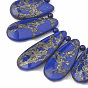 Synthetic Gold Line Lapis Lazuli Beads Strands, Dyed, Graduated Fan Pendants, Focal Beads, Drop