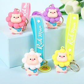 PVC Keychains, Pig with Flower Keychain, with Metal Clasps