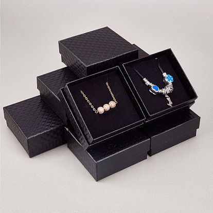 Картонные коробки ювелирных изделий, для кулона, серьги и кольца, с губкой внутри, квадратный