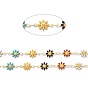 Handmade Brass Enamel Link Chains, with Spool, Soldered, Long-Lasting Plated, Golden, Daisy