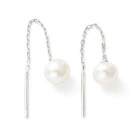999 hilo de pendiente de borla de cadena de plata fina para mujer niña, pendientes de perlas naturales, Platino