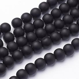 Synthétiques pierre noire brins de perles, teint, ronde, givré