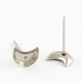 Earring Cabochon Settings 304 Stainless Steel Ear Studs Blank Settings, Moon Tray: 5.5x7mm, 7x5.5x1mm, Pin: 0.5mm