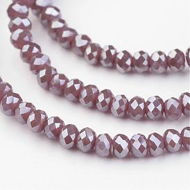 Electroplate Glass Bead Strands, Pearl Luster Plated, Faceted, Rondelle