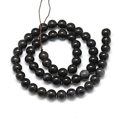 Obsidienne naturelle perles brins, ronde