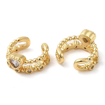 Rack Plating Brass Micro Pave Cubic Zirconia Heart Cuff Earrings, Non Piercing Earrings, Cadmium Free & Lead Free