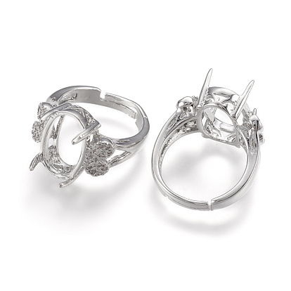 Laiton composants d'anneau pour les doigts, 4 réglages de bague à griffes, avec zircons, ovale, taille 6