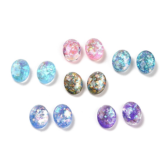 Resin Imitation Opal Cabochons, Single Face Faceted, Oval
