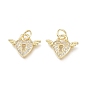 Brass Micro Pave Clear Cubic Zirconia Charms, with Jump Ring, Long-Lasting Plated, Heart Lock with Wing