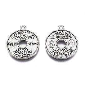 Tibetan Style Alloy Pendants, Cadmium Free & Lead Free, Flat Round with Word Five Milliemes