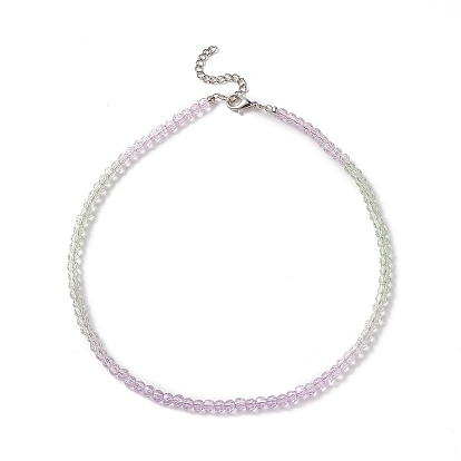Colliers de perles de verre de couleur dégradé à facettes pour femmes, avec alliage homard fermoirs pince