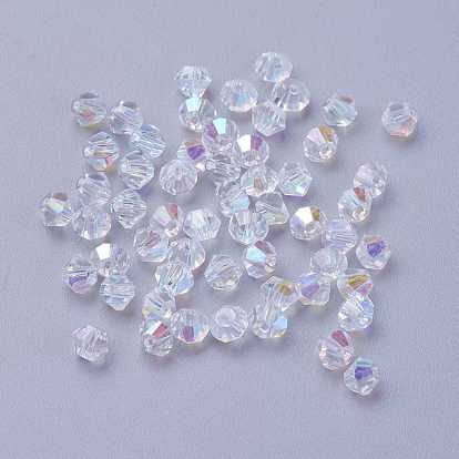 Electroplate Crystal Glass Bicone Beads, Faceted, AB Color Plated, 4.5x4mm, Hole: 1mm, about 720pcs/bag