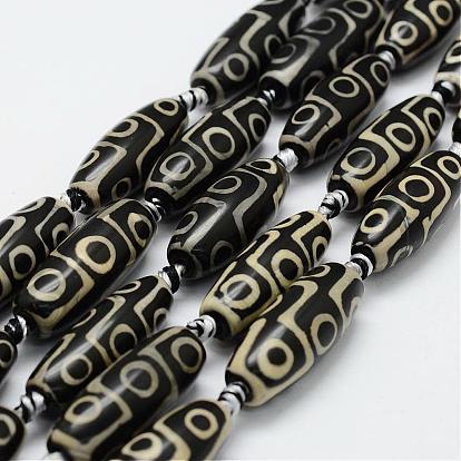 Tibetan Style 9-Eye dZi Beads Strands, Natural Agate Beads, Dyed & Heated, Rice