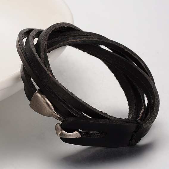 Estilo informal pulseras de cuero retro unisex, con cierres de encaje a presión de aleación, Platino, 620~630x9x2 mm