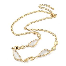 Faceted Teardrop Glass Beads Bib Necklaces, Brass Chain Neckalces