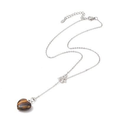 5 pcs 5 ensemble de colliers lariat coeur de pierres précieuses mélangées naturelles de style, colliers empilables pendentif fée en laiton pour femmes
