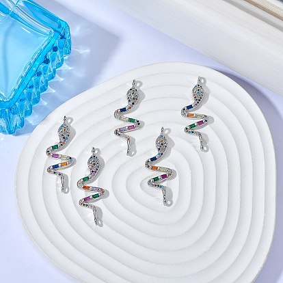 5pcs connecteurs de liens en laiton micro pavé de zircone cubique, sans cadmium et sans plomb, serpent, colorées