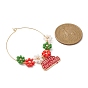 Christmas Theme Alloy Enamel Wine Glass Charms, with 316 Surgical Stainless Steel Hoop Earring Findings and Glass Seed Bead, Word Merry Christmas