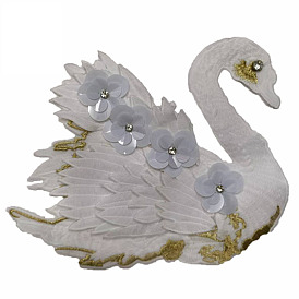 3D Swan Shape Iron on Embroidery Ornament Accessories, Glitter Sequin Appliques