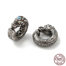 925 Sterling Silver Beads, Flat Round with Dragon