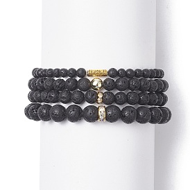 4 pcs 4 colonne de style et alliage rond et plat rond et roche de lave naturelle et bracelets extensibles en perles d'hématite synthétique pour femme