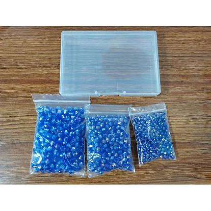 800Pcs 3 Style Electroplate Glass Beads, Opaque Solid Color, AB Color Plated, Faceted, Rondelle