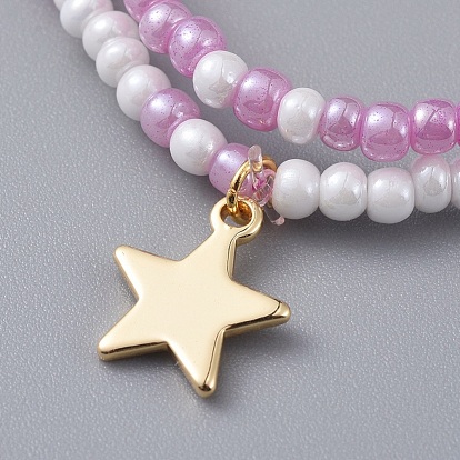 Bracelets extensibles en perles de rocaille pour enfants, bracelets empilables, avec breloques en laiton étoilé