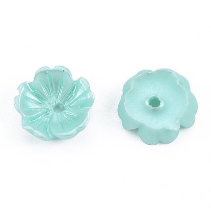 Tapas de cuentas de perlas de imitación de resina, 5-pétalo, flor