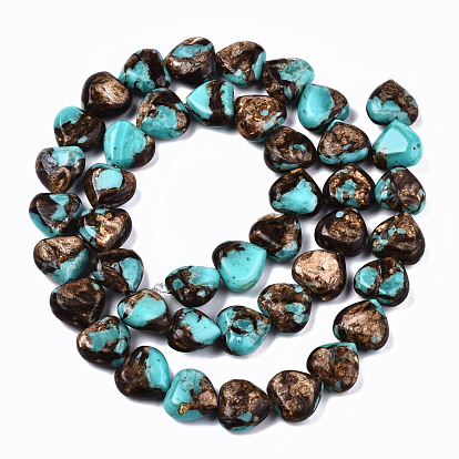 Assembled Natural Bronzite and Synthetic Turquoise Beads Strands, Heart