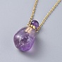 Natural Mixed Gemstone Perfume Bottle Pendant Necklaces, with Stainless Steel Cable Chain and Plastic Dropper, Bottle