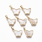 Brass Charms, with Freshwater Shell, Nickel Free, Real 18k Gold Plated, Butterfly