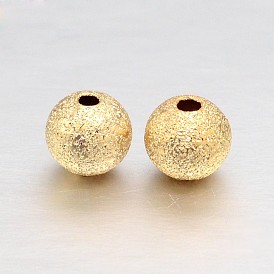 Véritables perles rondes texturées en laiton plaqué or 18 k, sans plomb et sans cadmium et sans nickel