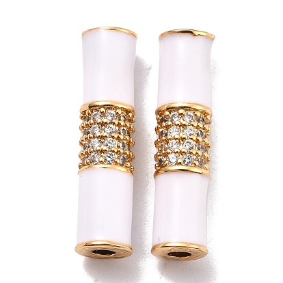 Eco-Friendly Brass Enamel Tube Beads, Micro Pave Clear Cubic Zirconia, Long-Lasting Real 18K Gold Plated, Lead Free & Cadmium Free & Nickel Free