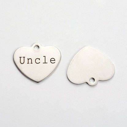 Stainless Steel Family Theme Heart Pendants, with Words, 21x24x1mm, Hole: 2mm