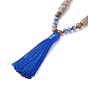 108 Mala Beads Necklace with Tassel, Natural Wood & Blue Spot Jasper & Agate Beaded Necklace, Meditation Prayer Jewelry for Women