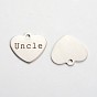 Stainless Steel Family Theme Heart Pendants, with Words, 21x24x1mm, Hole: 2mm