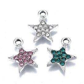 Platinum Plated Alloy Charms, with Rhinestones, Cadmium Free & Lead Free, Star