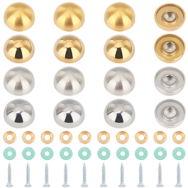 Unicraftale 16 Sets 4 Colors Stainless Steel Half Round Rivets, with Iron Screw, Plastic and Brass Ring