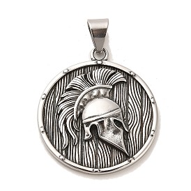 Tibetan Style 304 Stainless Steel Pendants, Flat Round with Hat