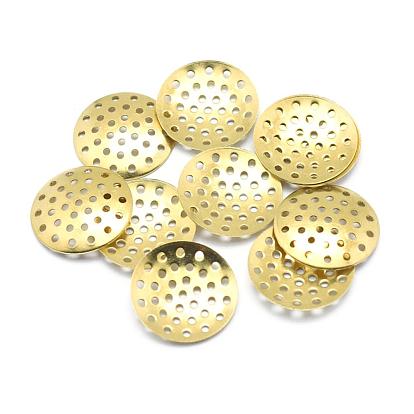Brass Finger Ring/Brooch Sieve Findings, Perforated Disc Settings, Lead Free & Cadmium Free & Nickel Free, Flat Round
