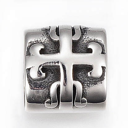 304 Подвески-слайдеры из нержавеющей стали, для изготовления кожаных браслетов, прямоугольник с крестом