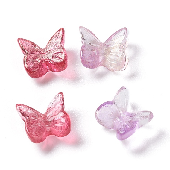 Transparent Glass Cabochons, with Glitter Gold Powder , 3D Butterfly Shape, No Hole/Undrilled