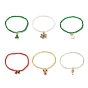 6Pcs 6 Style Glass Seed Stretch Bracelets Set, Christmas Tree & Snowman & Bell & Reindeer Alloy Enamel Charm Bracelets for Women