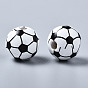 Painted Natural Wood European Beads, Large Hole Beads, Printed, Football