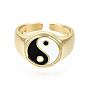 Anillos de brazalete de latón esmaltado, anillos abiertos, sin níquel, chisme / yin yang, en blanco y negro