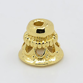 Real 18K Gold Plated Brass Bead Cones, 7x8mm, Hole: 2mm