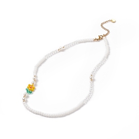 Handmade Millefiori Glass Flower & Shell Pearl Beaded Necklace for Women