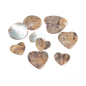 Pendentifs shell akoya naturel, pendentifs en nacre, plat rond et coeur