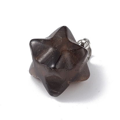 Natural Gemstone Pendants, Merkaba Star Charms, with Stainless Steel Color Plated 201 Stainless Steel Snap on Bails